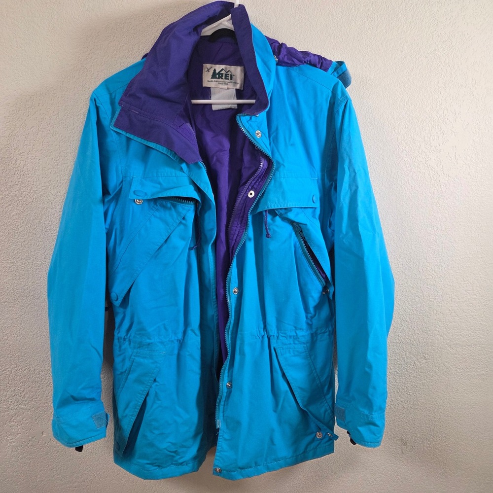 Vintage REI Gore-Tex Parka Jacket Blue Purple Hooded Womens Size 12 90s Gorpcore